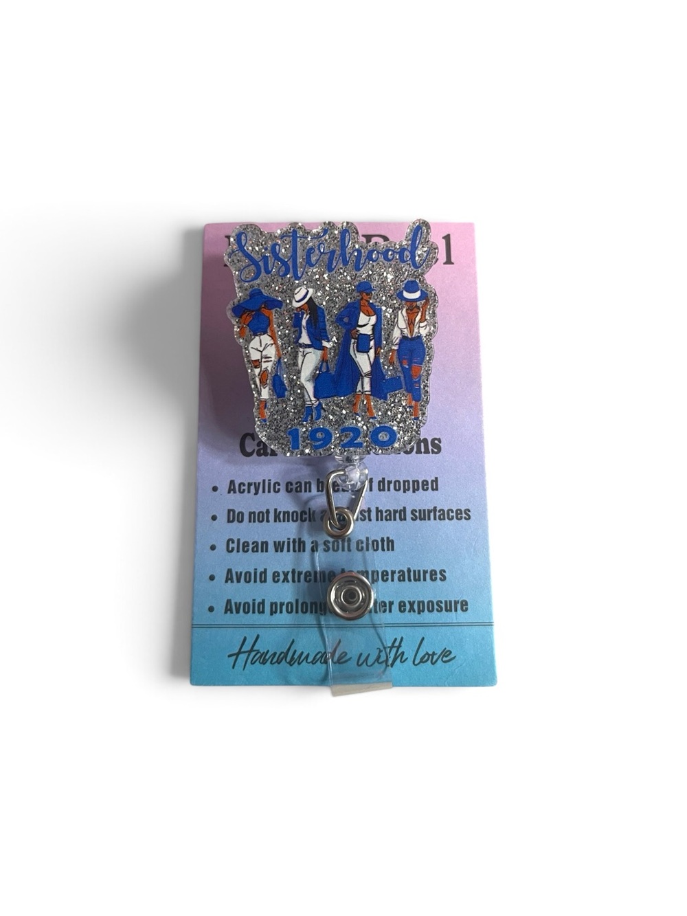 Zeta Phi Beta Sisterhood 1920 Glitter Badge Reel in Blue and White